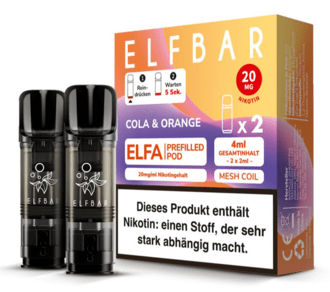 2x ELFBAR ELFA CP Prefilled Pod Cola & Orange 20mg/ml ca. 600 Züge/Pod