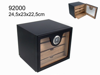 Angelo Humidor Cabinett M, schwarz, 24,5x 23x 22cm, Polymer Befeuchter, Hygrometer, 4 Schubläden