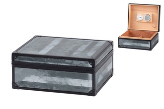 Angelo Humidor schwarz/grau mit Alu-Rahmen schwarz 26x22x11,5cm