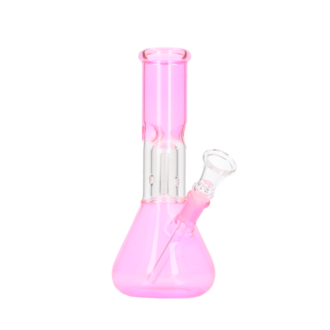 Glasbong Ice+Percolator konisch transparent pink, H.22cm, Ø3,7cm, Glaschillum 14er Schliff