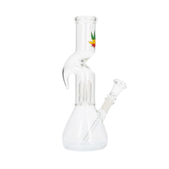 Glasbong mit Percolator Tribal transparent/Hanf bunt, H.26cm, Ø3,8cm, Glaschillum 14er Schliff
