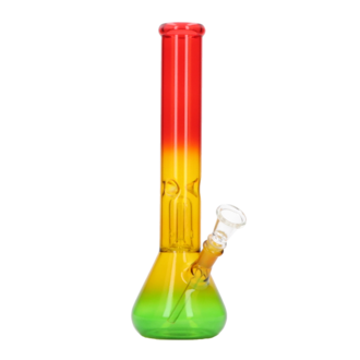 Glasbong Ice+Percolator konisch Rasta, H.30cm, Ø3,7cm, Glaschillum 14er Schliff