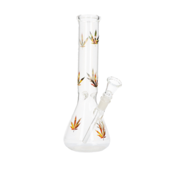 Glasbong konisch transp/Hanf bunt, H.26cm, Ø3,7cm, Glaschillum 14er Schliff