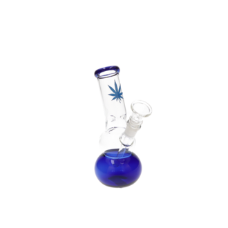 Glasbong Ice 2 Kugeln transp/Hanf blau, H.17,5cm, Ø3cm, Glaschillum 14er Schliff