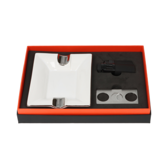 Angelo Geschenkbox Zigarrenascher weiß+Cutter Ring 53+Feuerzeug 4x Jet mit Bohrer