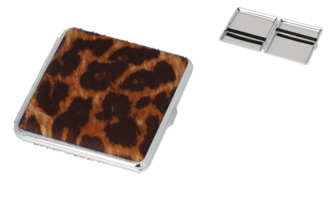 Angelo Zigaretten Etui, 85mm, Metall/Kunstfell Leo Print, Gummi