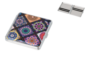 Angelo Zigaretten Etui 20er, 85mm, Metall/florales Muster lila, Gummi