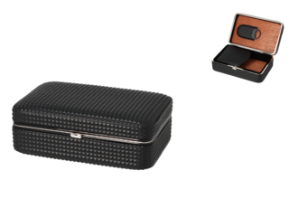 Angelo Reisehumidor PU Diamond schwarz mit Cutter, 19x12,5x7cm