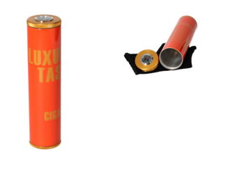 Angelo Reisehumidor orange/goldfarben mit Befeuchter und analogen Hygrometer