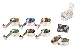 Dreamliner Set: Grinder 2tlg. + Pfeife 8cm + Siebe, verschiedene Motive