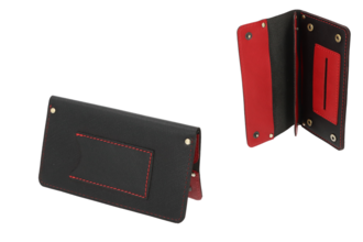 Angelo Feinschnittbeutel Leder schwarz/rot 9x16cm