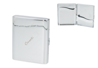 Caseti Zigaretten Etui 18er, Chrom poliert Linien, Clip
