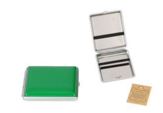 Angelo Zigaretten Etui 18er, 85mm, Metall/Lackleder grün, Gummi