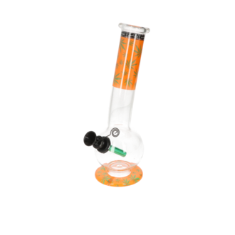 Super Heroes Glasbong Kugel transparent/orange, Hanfblatt grün, H. 30cm Ø4cm, Metallchillum