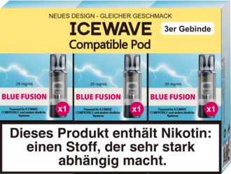 3x ICEWAVE Pod Blue Fusion 20mg/ml ca. 700 Züge/Pod