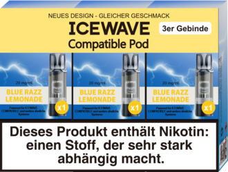 3x ICEWAVE Pod Blue Razz Lemonade 20mg/ml ca. 700 Züge/Pod
