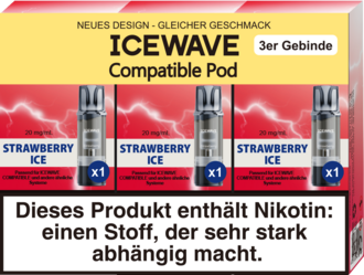 3x ICEWAVE Pod Strawberry Ice 20mg/ml ca. 700 Züge/Pod