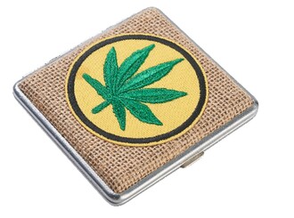 Angelo Zigaretten Etui 20er, 85mm, Metall mit Jute/Hanfblatt, Clip