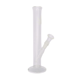 Super Heroes Glasbong Zylinder, transparent/Hanfblatt weiß, H.27cm, Ø3,3cm, Glaschillum 14er Schliff