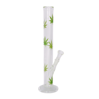 Super Heroes Glasbong Zylinder, transparent/Hanfblatt grün, H.35cm, Ø4cm, Glaschillum 14er Schliff