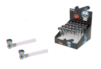 Super Heroes Glass pipe transparent, metal head Rainbow, 9,5cm