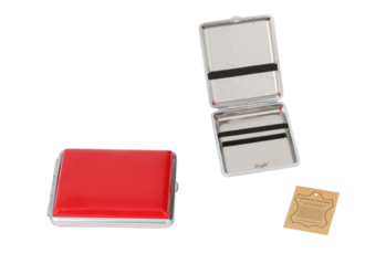 Angelo Zigaretten Etui 18er, 85mm, Metall/Lackleder rot, Gummi