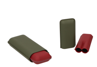Angelo Cigar Case 2er green/red leather, 16cm, ring 58